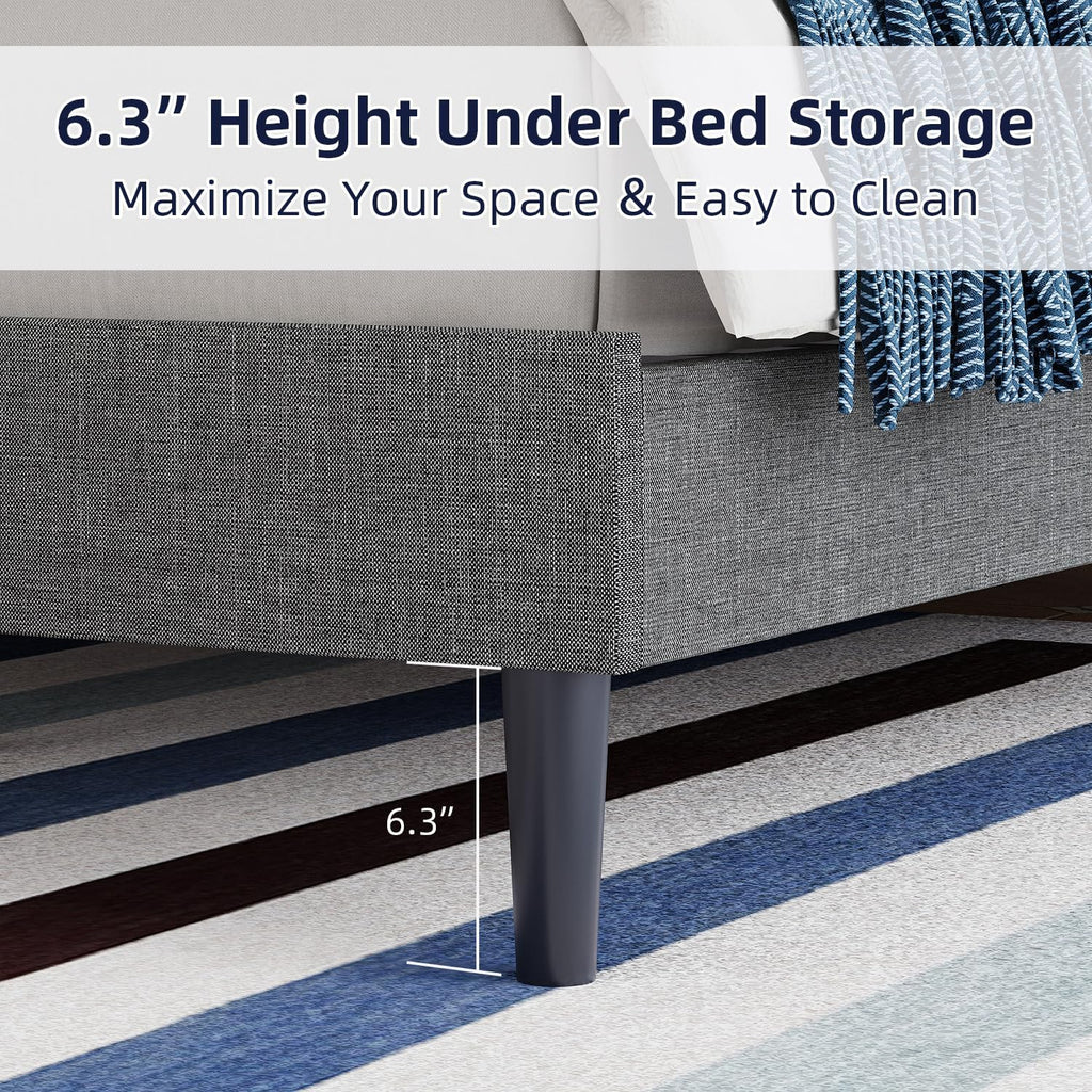 BarnFurin King Size Platform Bed Frame, Fabric Upholstered Bed with Button Tufted Headboard, Adjustable Headboard Design, Easy Assembly, No Box Spring Required, Light Grey