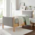 Modway Maven Twin Size Bed Frame in Wheat Oak with Upholstered Fabric Headboard and Footboard – Wood Twin Platform Bed Frame – No Box Spring Needed