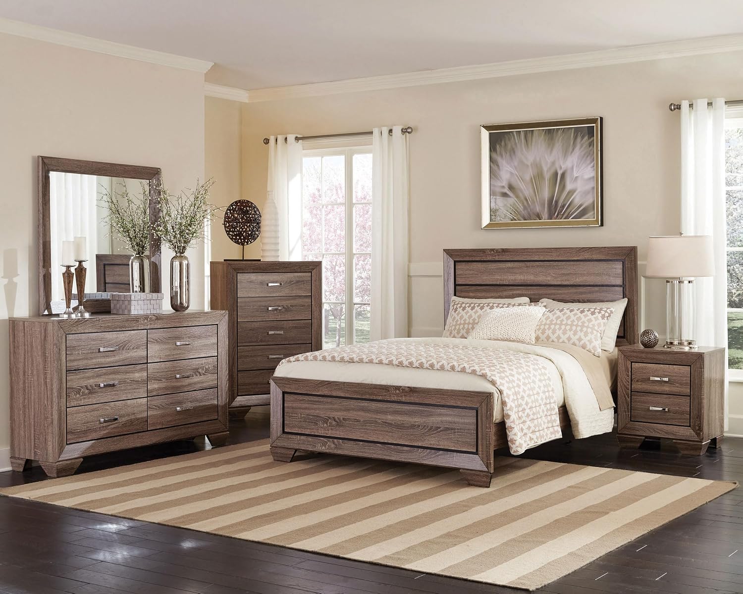 Coaster Home Furnishings Kauffman Transitional 5-Piece Bedroom Set Queen Size Panel Bed Frame 54-inch Headboard Washed Taupe 204191Q-S5