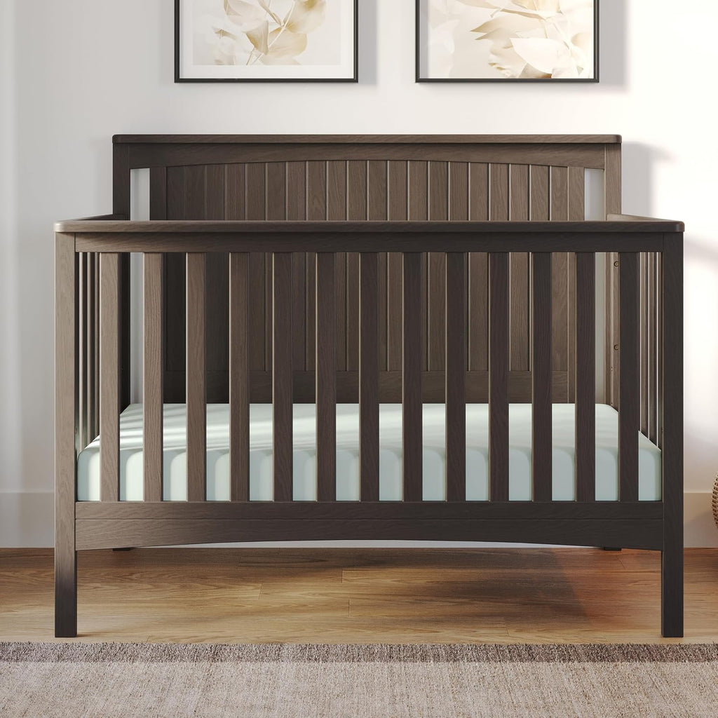 Child Craft Scout 4-in-1 Convertible Baby Crib Nursery Furniture Set - Baby Bed, Dresser with Changing Table Topper, Glider Chair, and Toy Box for Babies, Toddlers and Kids (4 Piece - Dapper Gray)