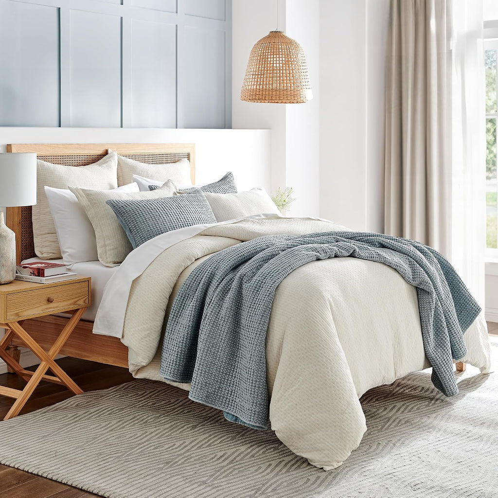 Levtex Home Mills Waffle King/Cal King Quilt Set (106x92in) with 2 Pillow Shams (36x20in) - Chambray - Cotton Waffle King Size Quilt Bedding Set - Lightweight, Soft, Pre-Washed