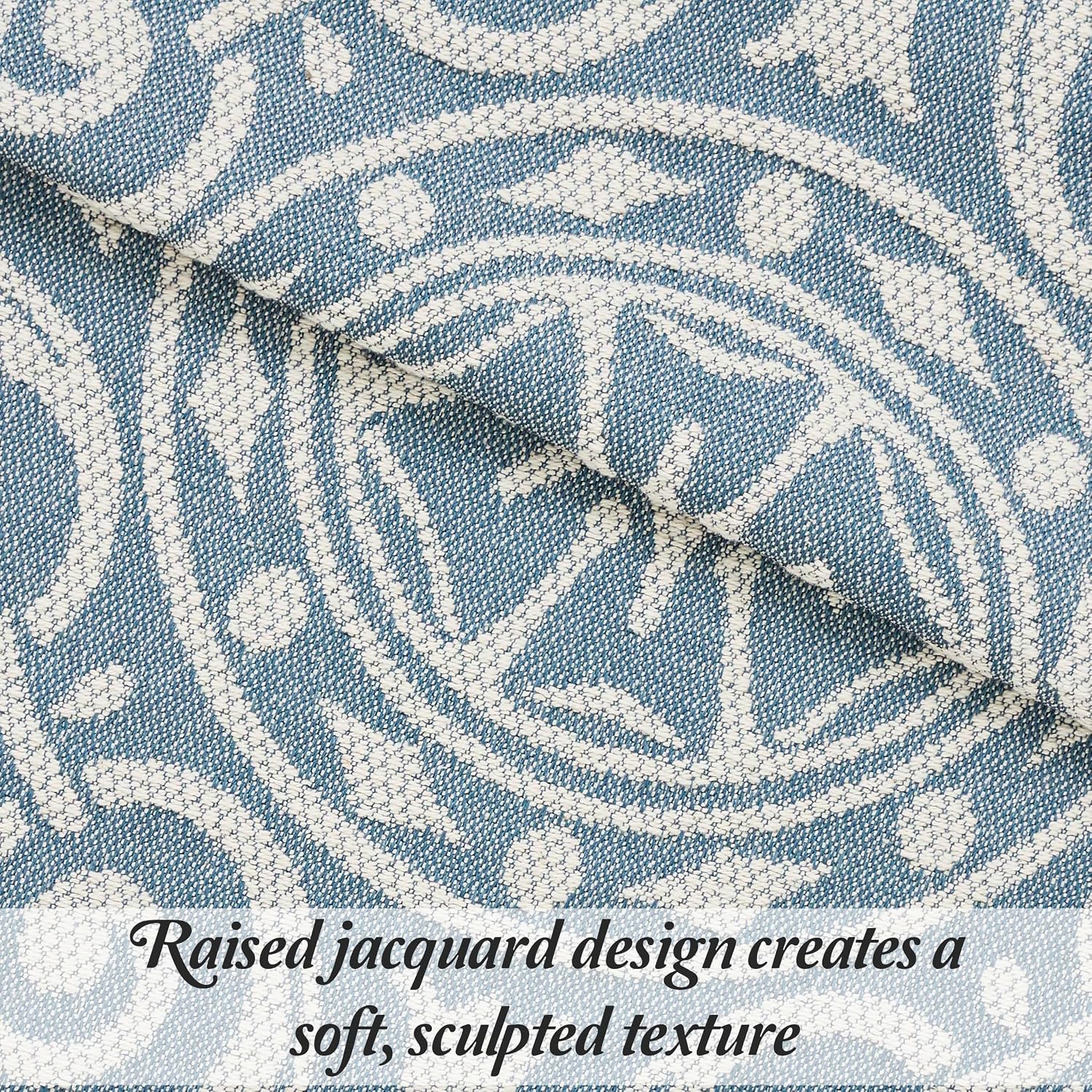 Superior Cotton Blend 2-Piece Bedspread Set, Oversized Bedspread, 1 Matching Pillow Sham, Jacquard Traditional Medallion Bedding Decor, Adalie Collection, Twin, Cerulean Blue (Pack of 2)