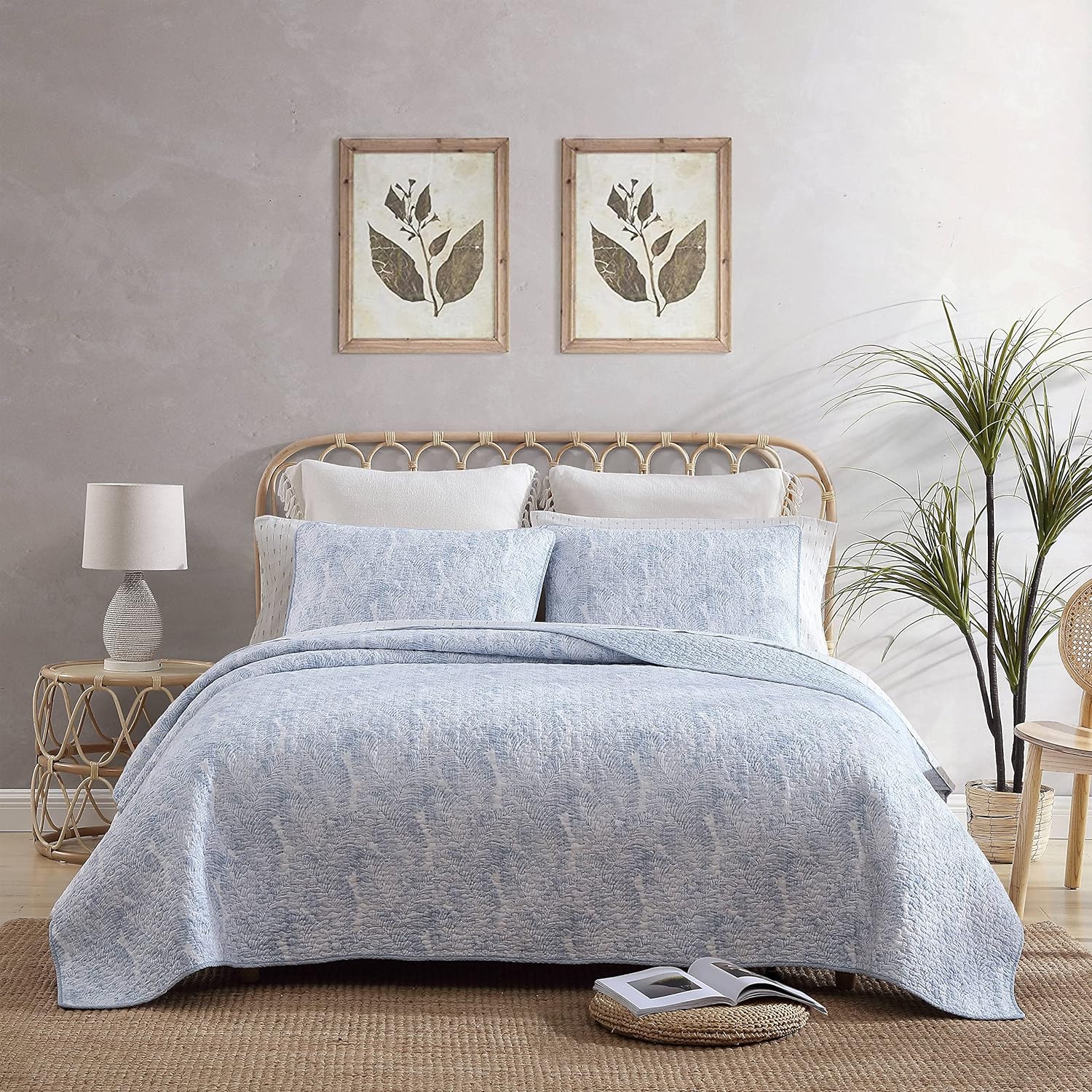 Tommy Bahama - King Quilt Set, Reversible Cotton Bedding with Matching Sham, Coastal Bedding Set with Textured Reverse (Distressed Water Leaves Blue, King)