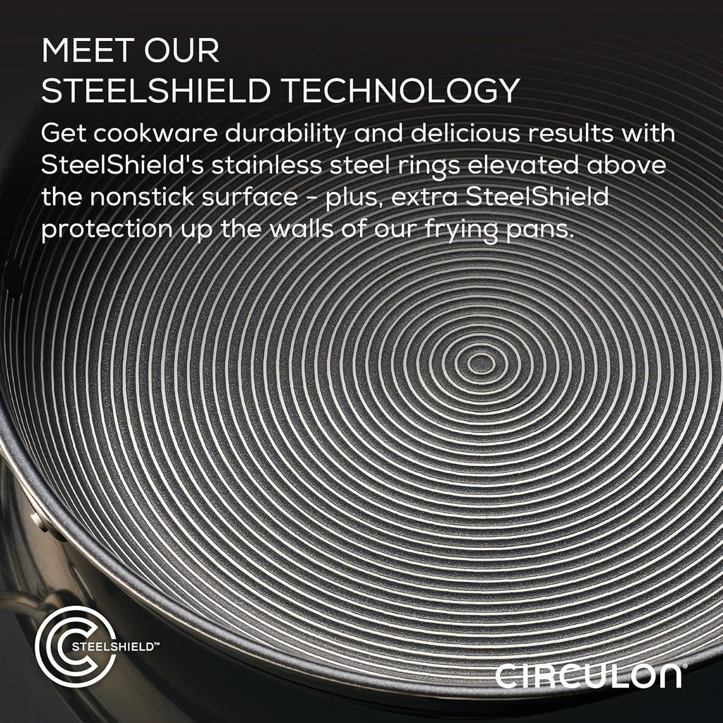 Circulon Clad Stainless Steel Induction Frying Pan and Wok Set with Hybrid SteelShield and Nonstick Technology, 4 Piece - Stainless Steel