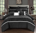 Chic Home CS2119-AN Cheryl 10 Piece Comforter Complete Bag Pleated Ruched Ruffled Bedding with Sheet Set, King, Black