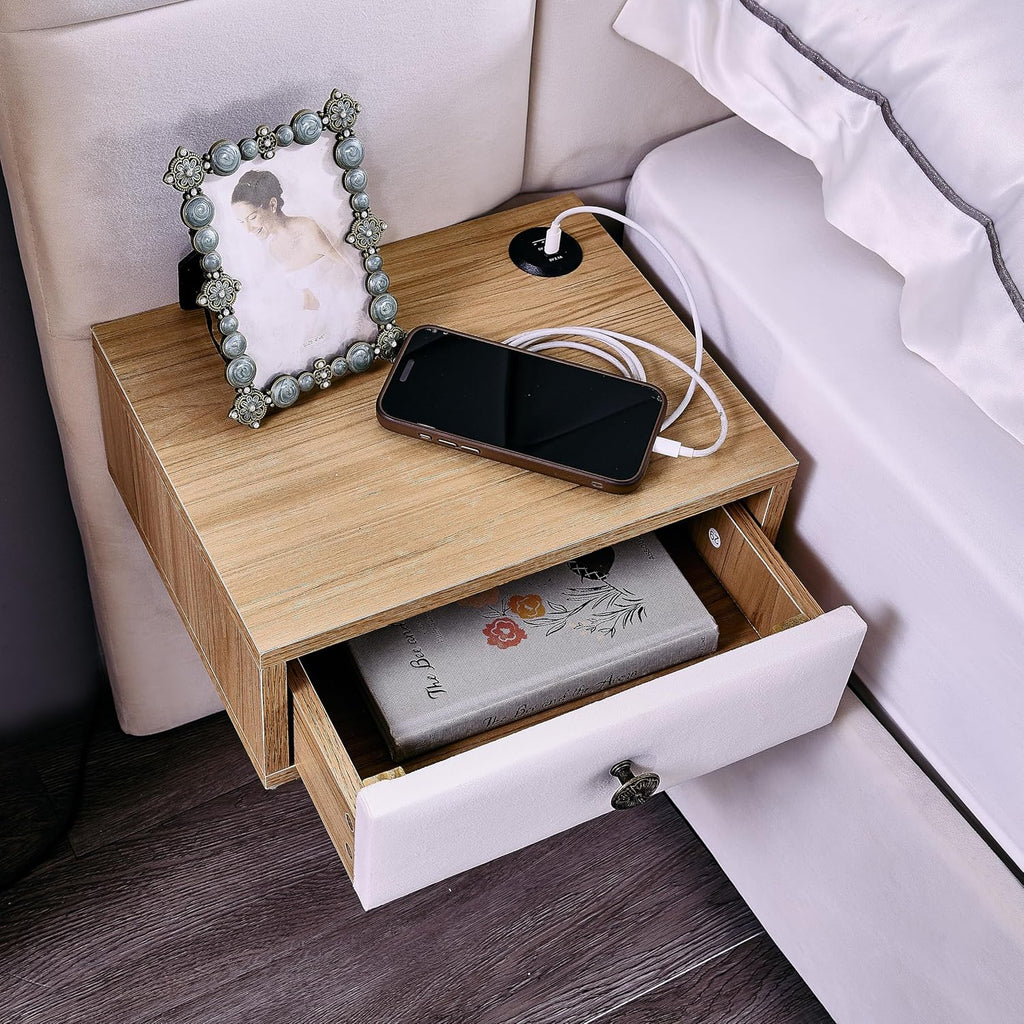 Luxury Velvet King Size Bed Frame with Hydraulic Lift and Storage, Built-in LED Lights, USB Charging Station & 2 Shelves, No Box Spring Needed Platform Bed (Beige)