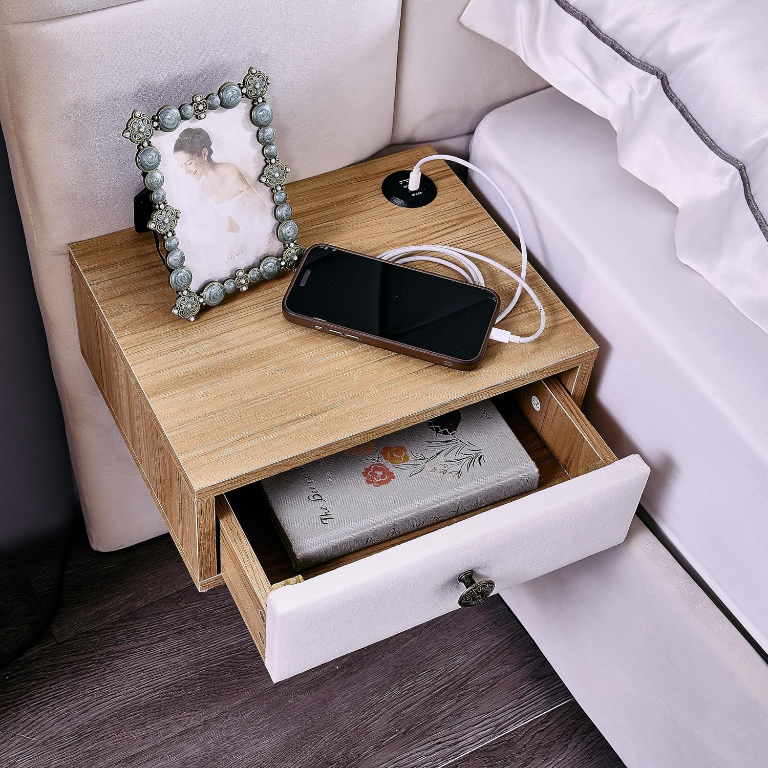 Luxury Velvet King Size Bed Frame with Hydraulic Lift and Storage, Built-in LED Lights, USB Charging Station & 2 Shelves, No Box Spring Needed Platform Bed (Beige)