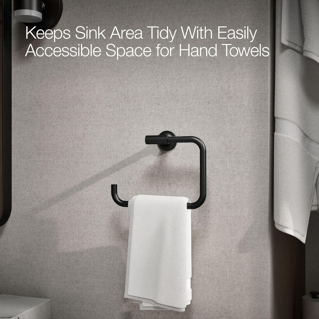 KOHLER 14441-BL Purist Towel Ring, for Bathroom, Wall-Mount Ring, Bathroom Towel Holder, Matte Black