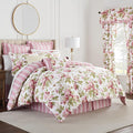 Waverly Forever Peony 4-Piece 100% Cotton Comforter Set - Full/Queen Berry Floral Print, with 2 Shams & 1 Bedskirt