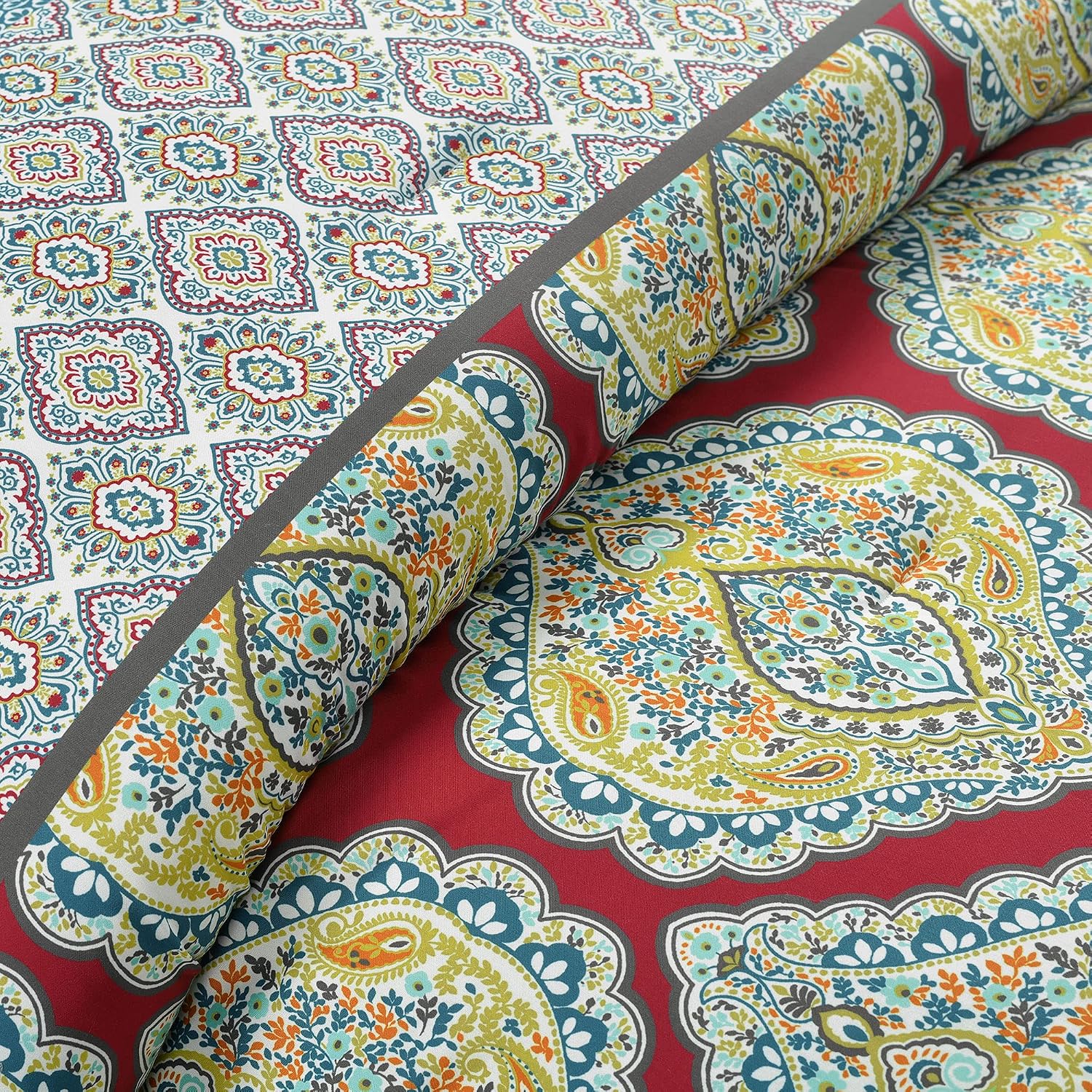 Lush Decor Harley Reversible Comforter King Size 5 Piece Set Red - Boho Bedding Set King Comforter - Red Comforters - Boho Bedroom Decor