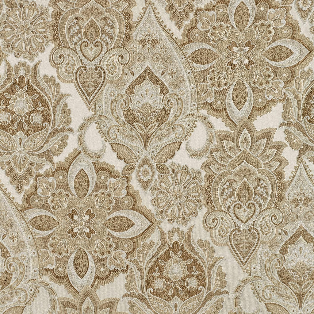 Albany Luxury Bedding | Soothing Neutral Tones of Champagne and Ivory | Jacobean Floral Inspired Damask, Medallions, and Soft Velvet | 4 Pc Bed Set: Queen Comforter, Bedskirt, and 2 Standard Shams