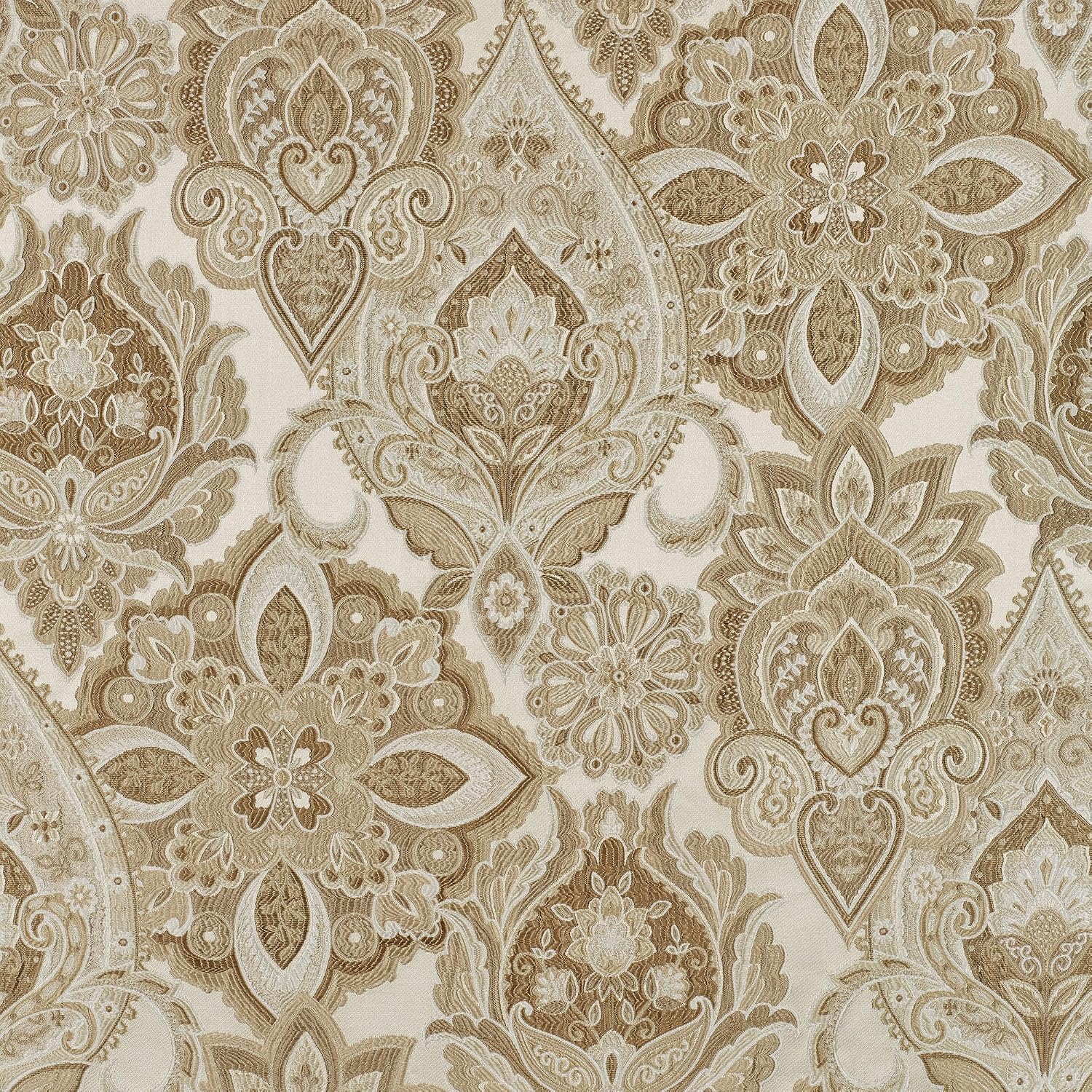 Albany Luxury Bedding | Soothing Neutral Tones of Champagne and Ivory | Jacobean Floral Inspired Damask, Medallions, and Soft Velvet | 4 Pc Bed Set: Queen Comforter, Bedskirt, and 2 Standard Shams