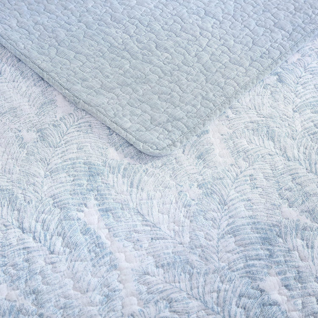 Tommy Bahama - Queen Quilt Set, Reversible Cotton Bedroom Decor with Matching Shams, Coastal Bedding with Textured Reverse (Distressed Water Leaves Blue, Queen)