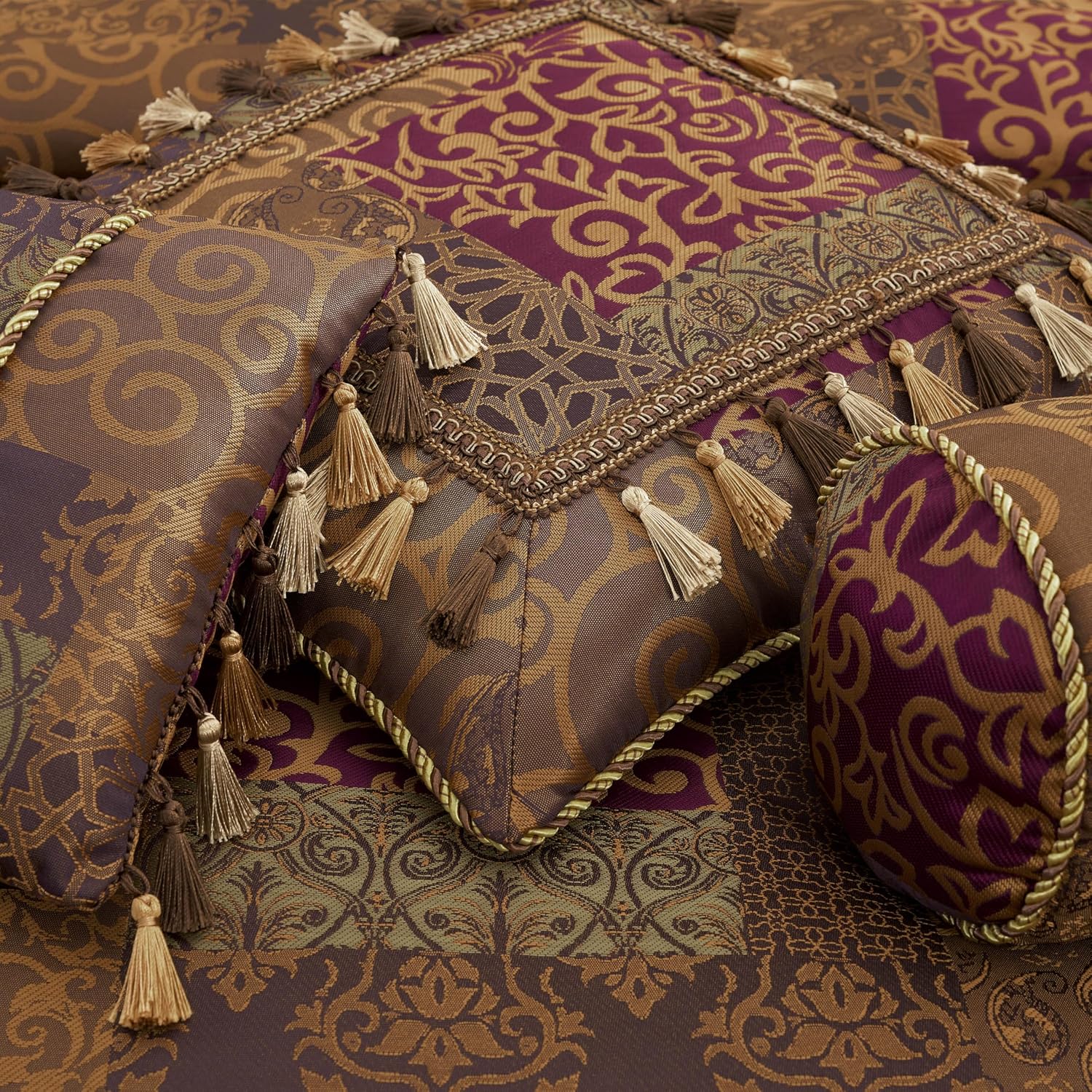 Chezmoi Collection Amelia 9-Piece Floral Jacquard Patchwork Comforter Set, Queen, Multi-Color