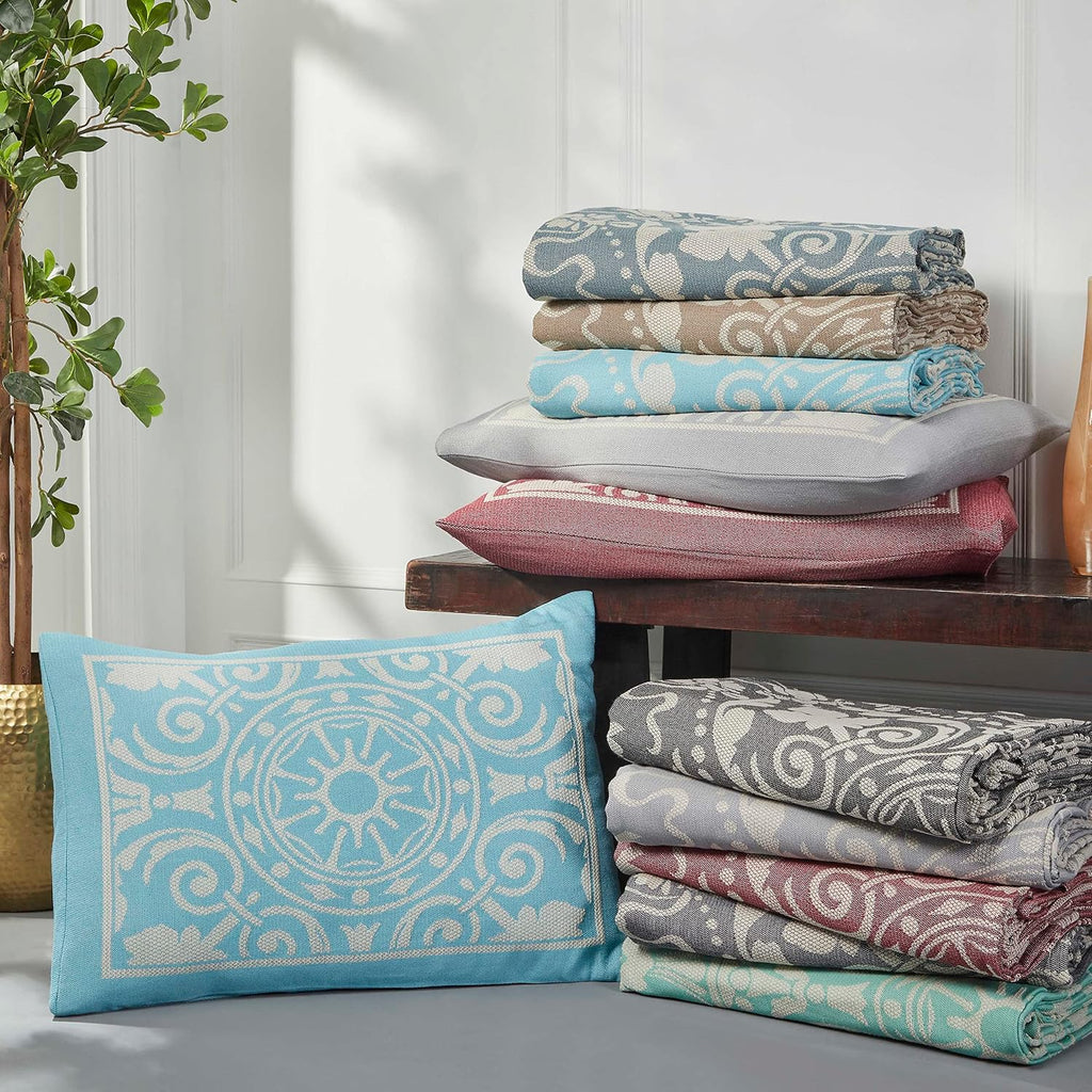 Superior Cotton Blend 3-Piece Bedspread Set, Tailored Bedspread Drape, 2 Matching Pillow Shams, Lightweight Blanket, Jacquard Traditional Medallion Bedding Decor, Adalie Collection, King, Aqua
