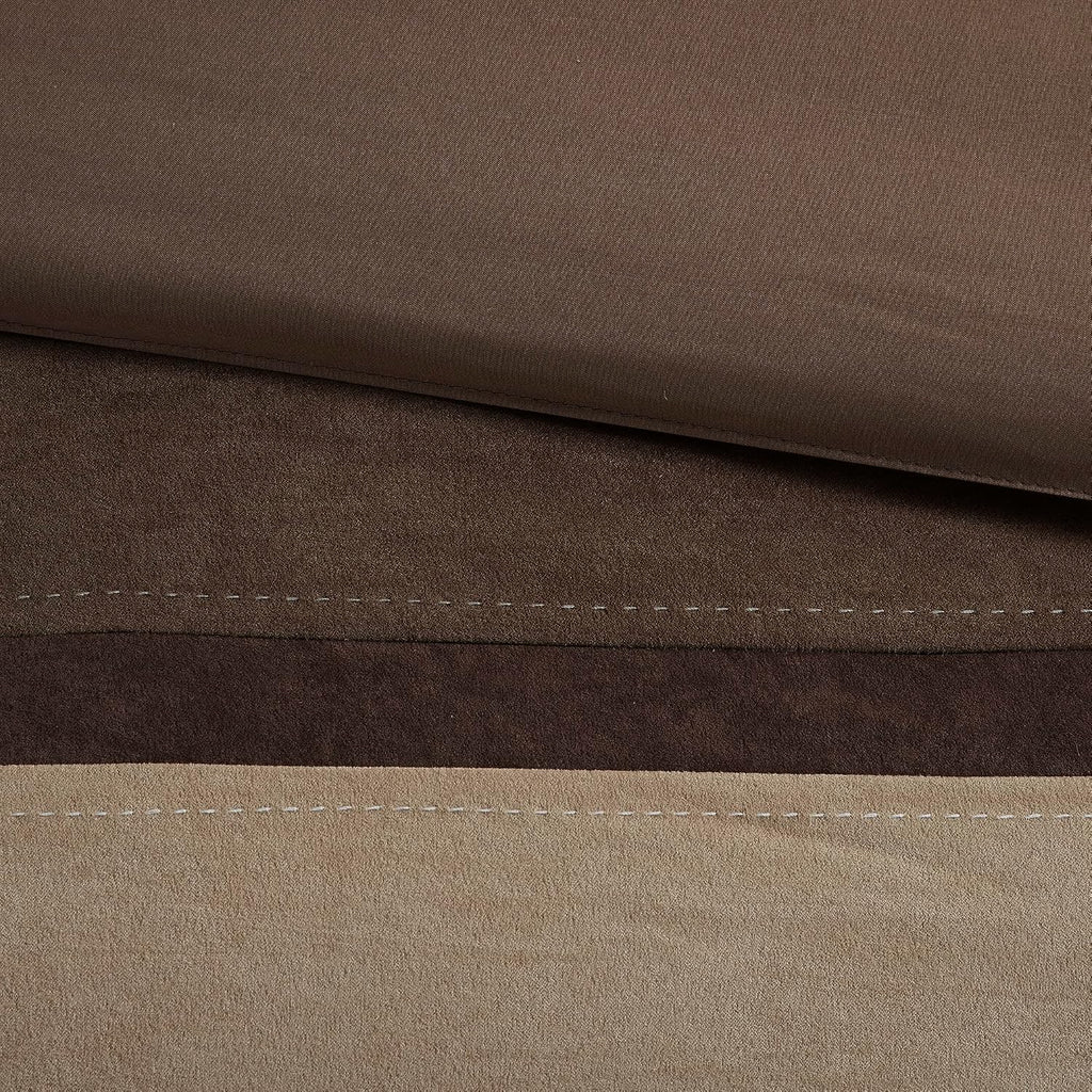 Madison Park Palisades Comforter Set Modern Faux Suede Pieced Stripe Design, All Season Down Alternative Cozy Bedding with Matching Shams, Decorative Pillows, King(104'x92'), Brown 7 Piece