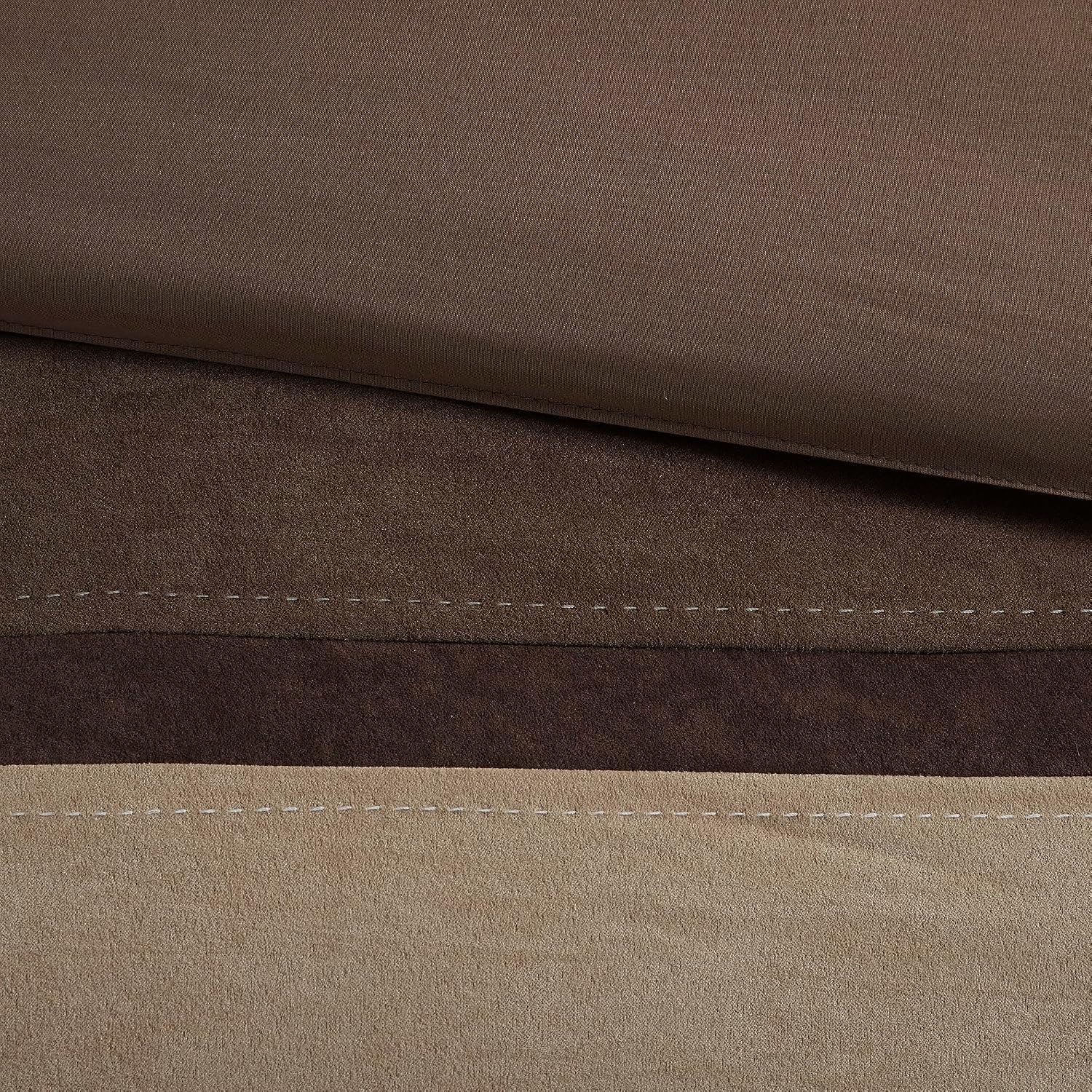 Madison Park Palisades Comforter Set Modern Faux Suede Pieced Stripe Design, All Season Down Alternative Cozy Bedding with Matching Shams, Decorative Pillows, King(104'x92'), Brown 7 Piece