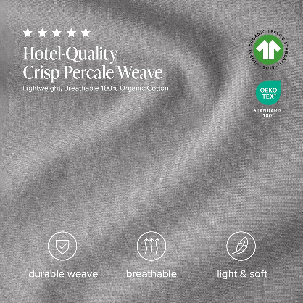 Bare Home 100% Organic Cotton Split King Sheet Set - Crisp Percale Weave - Lightweight & Breathable - Bedding Sheets & Pillowcases (Split King, Light Grey)