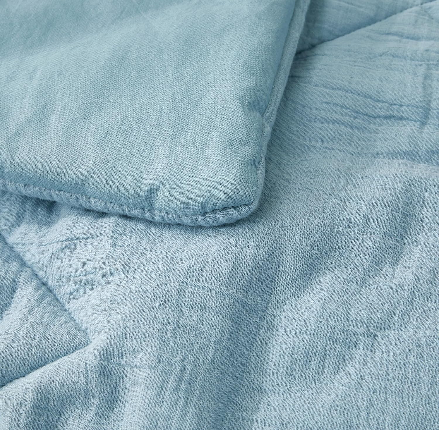 Chezmoi Collection Skye 3-Piece 100% Cotton Muslin Thin Comforter Set Oversized King, Lake Blue Reversible Soft Washed Cotton Gauze Breathable Lightweight Comforter, 130GSM Fill Summer Blanket