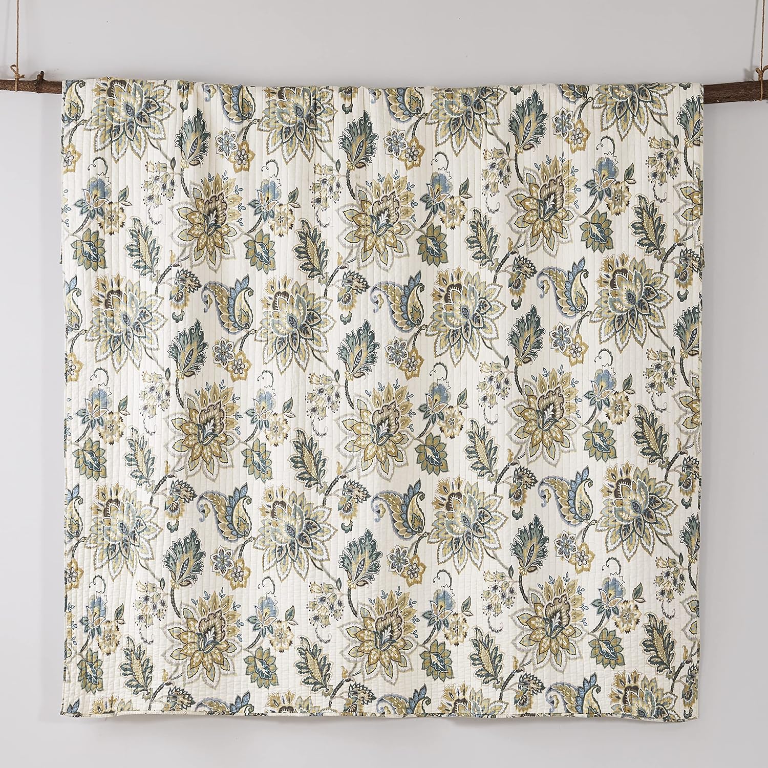 Levtex Home - Grey Palladium Quilt Set - Twin/Twin XL Quilt 68x86in. + One Standard Pillow Sham 26x20in. - Paisley - Green, Yellow, Grey, Blue, and White - Reversible - Cotton Fabric