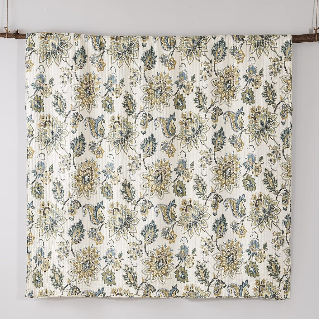 Levtex Home - Grey Palladium Quilt Set - Full/Queen Quilt 88x92in. + Two Standard Pillow Shams 26x20in. - Paisley - Green, Yellow, Grey, Blue, and White - Reversible - Cotton Fabric