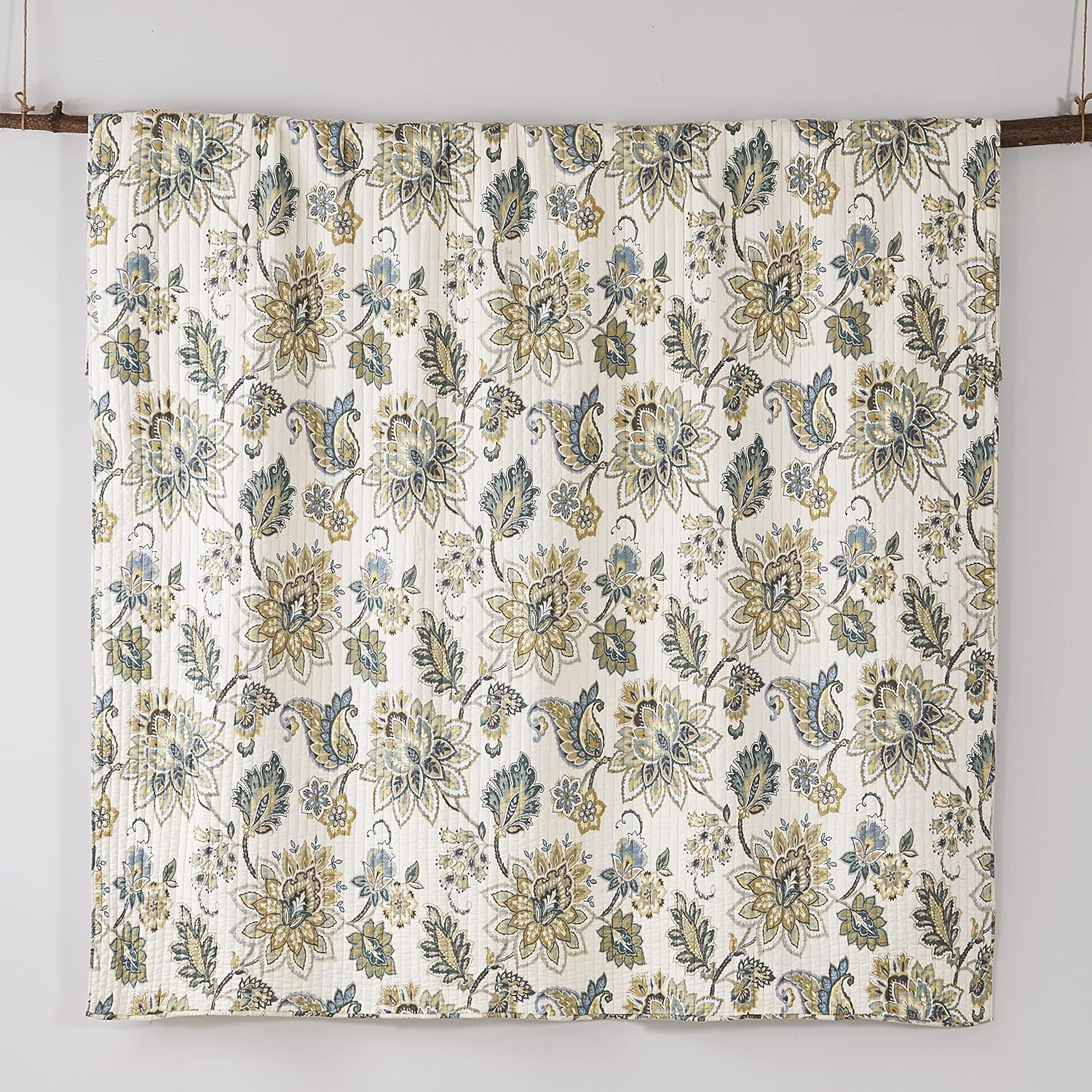 Levtex Home - Grey Palladium Quilt Set - Full/Queen Quilt 88x92in. + Two Standard Pillow Shams 26x20in. - Paisley - Green, Yellow, Grey, Blue, and White - Reversible - Cotton Fabric